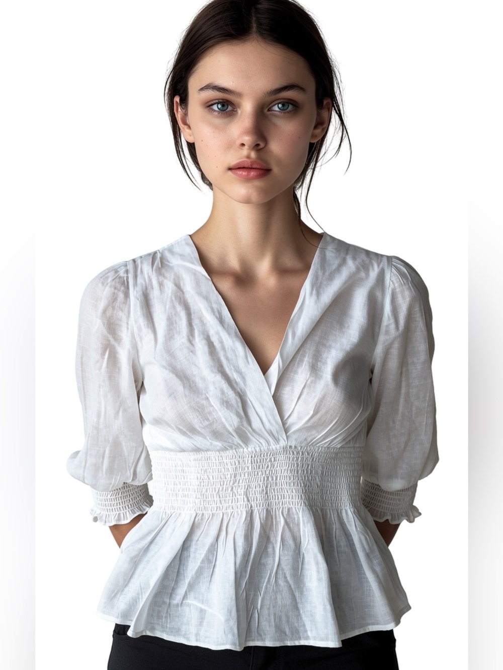 NWTs Women's Harve Benard smocked soft textures boho off white top - Size  XL